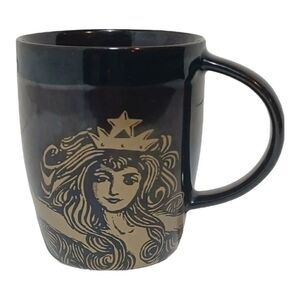 Starbucks 2012 Bone China Siren Crown Mermaid Gold Brown Mug Coffee Cup